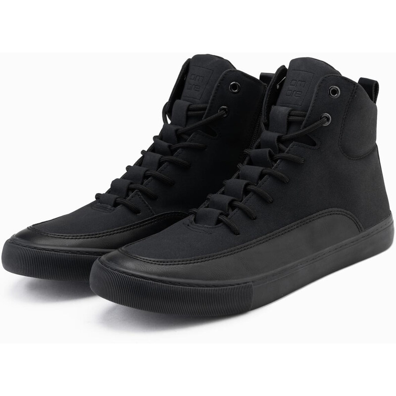 Ombre Mens ankle sneakers shoes with decorative tabs - black