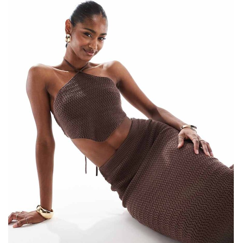 4th & Reckless knitted halterneck cropped beach scarf top co-ord in 103822526