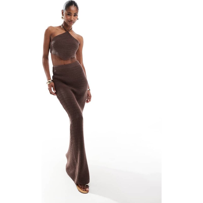 4th & Reckless knitted high waisted maxi beach skirt co-ord in