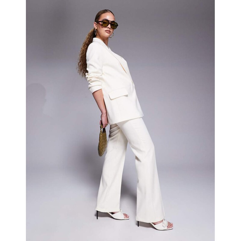 River Island slim flare tailored trouser co-ord in cream-White
