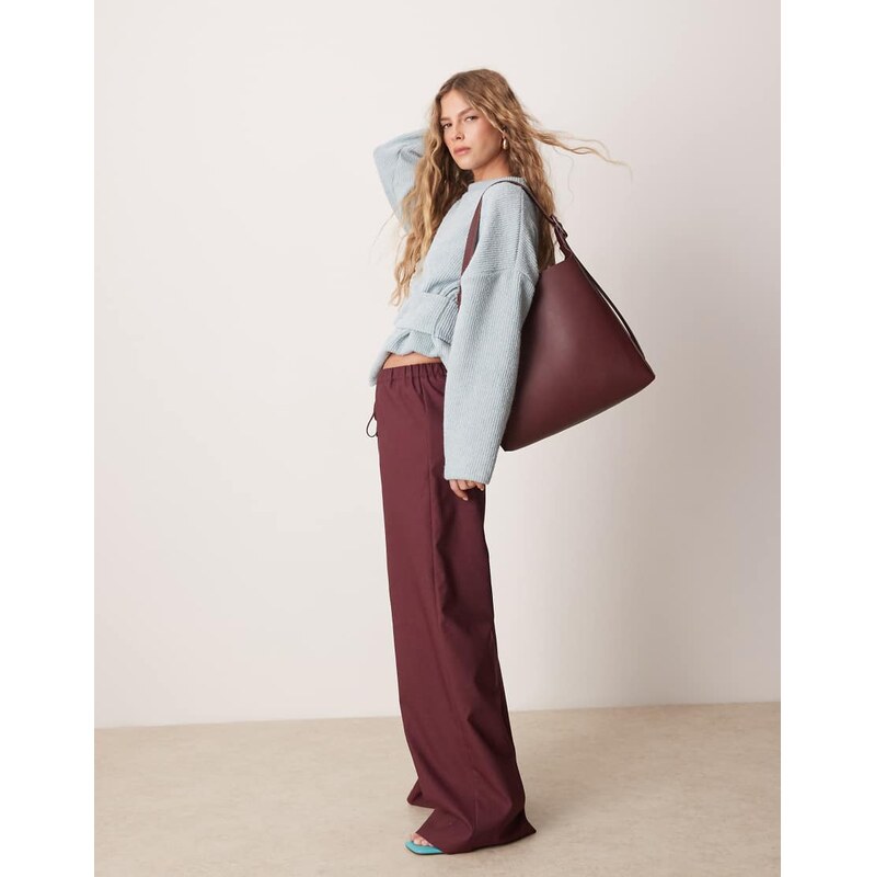 ASOS DESIGN tailored wide leg pull on trouser in plum-Purple 103822610