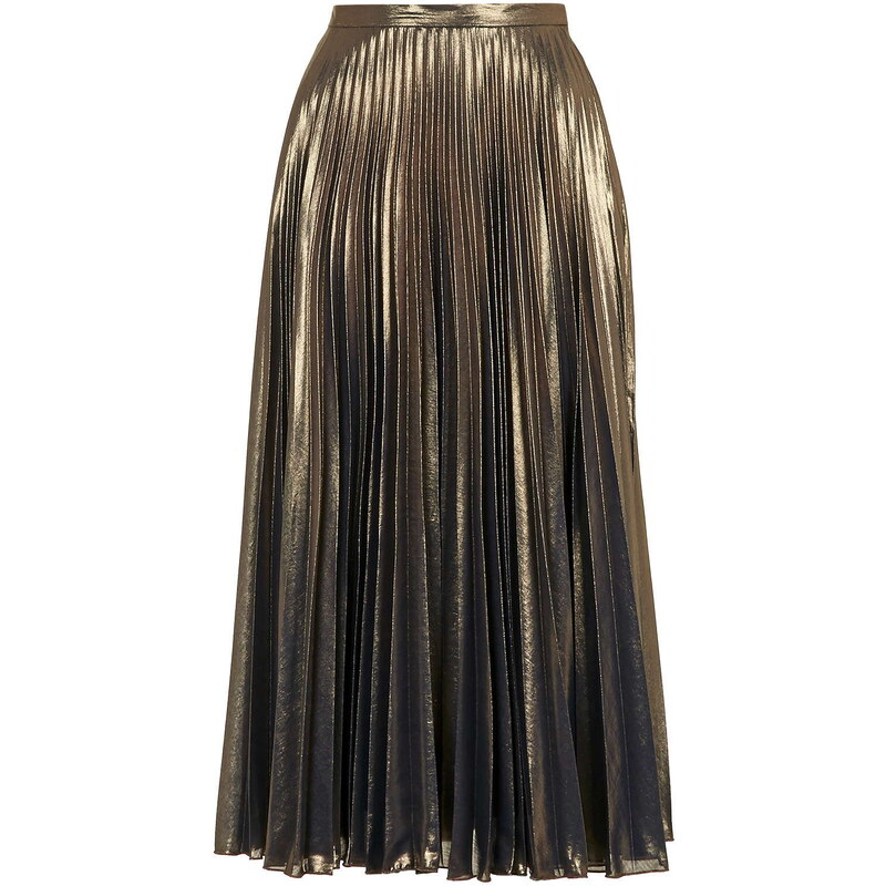 Topshop Metallic Pleated Midi Skirt