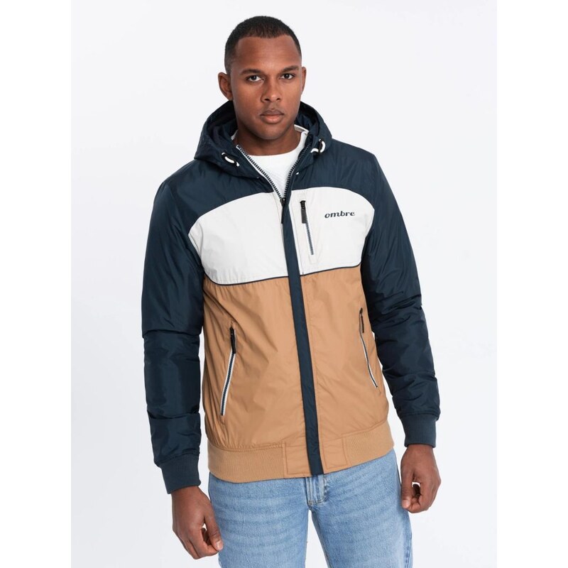 Ombre Clothing Pohodlná hnědo-modrá přechodná sportovní bunda V1