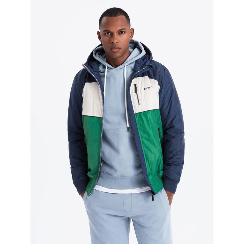 Ombre Clothing Pohodlná zeleno-modrá přechodná sportovní bunda