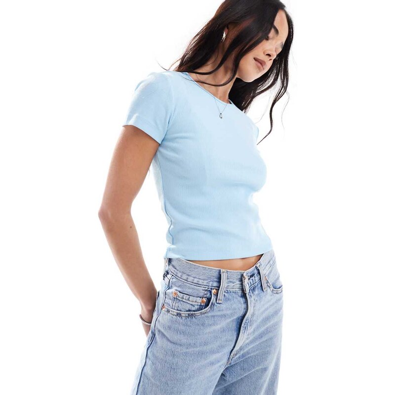 Vero Moda ribbed round neck t-shirt in baby blue