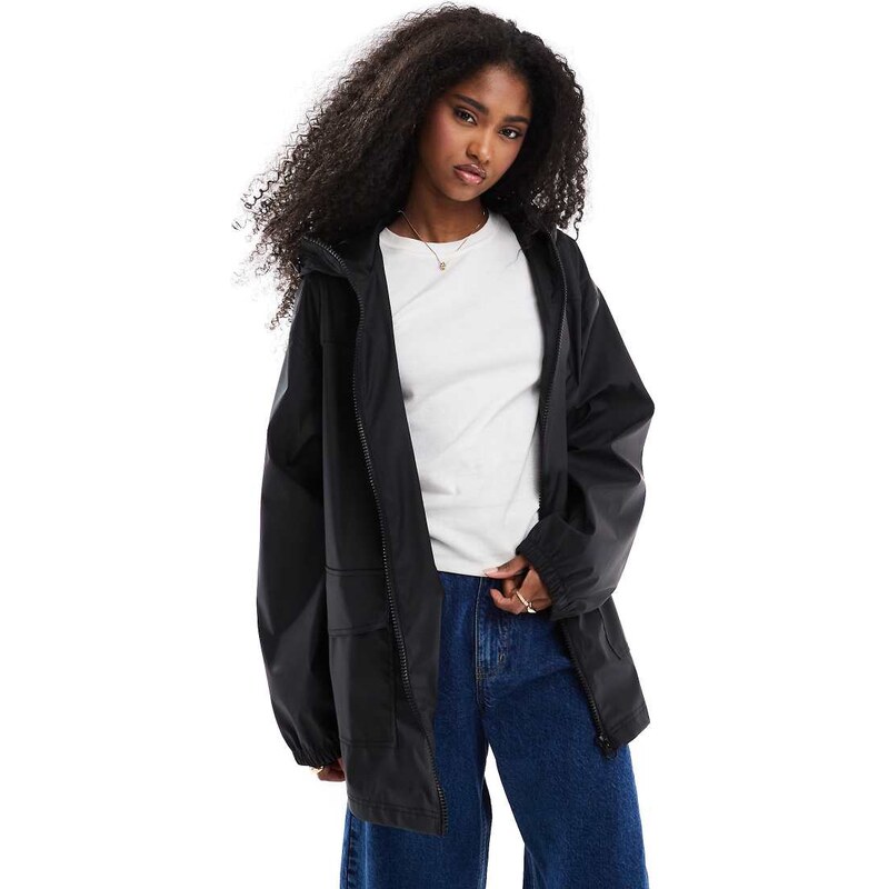 ASOS DESIGN rubberised rain coat in black 103854467