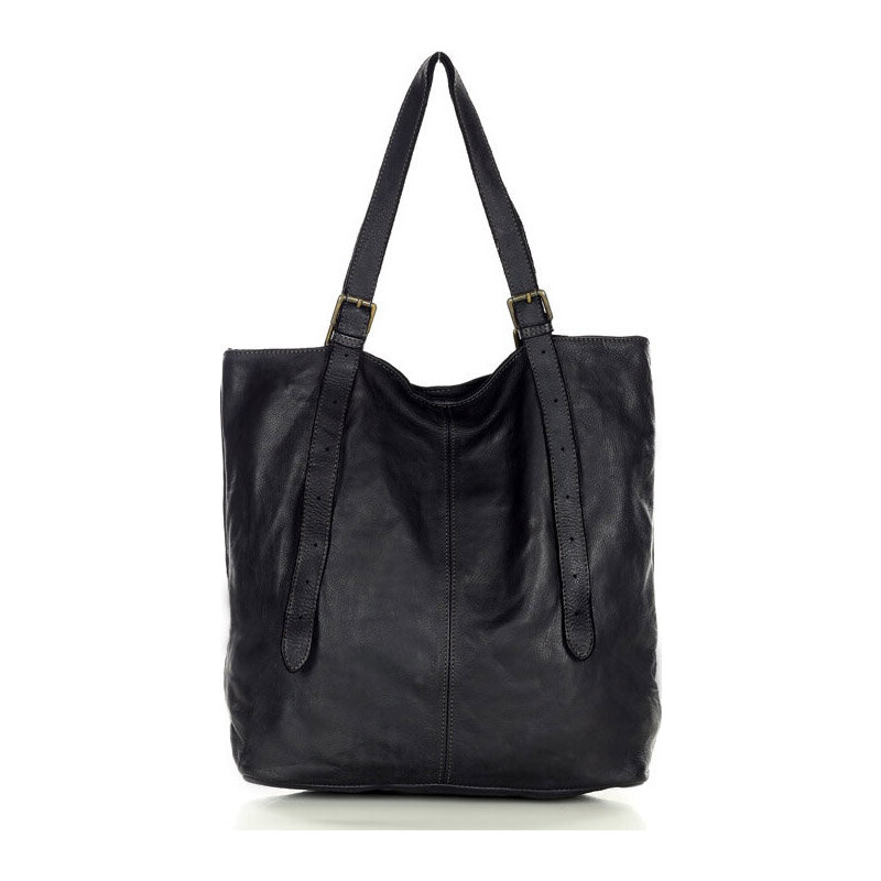 MARCO MAZZINI černá prostorná kožená shopper kabelka 85873446
