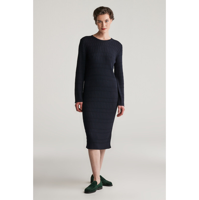 ŠATY GANT TEXTURED KNIT DRESS EVENING BLUE 87744185