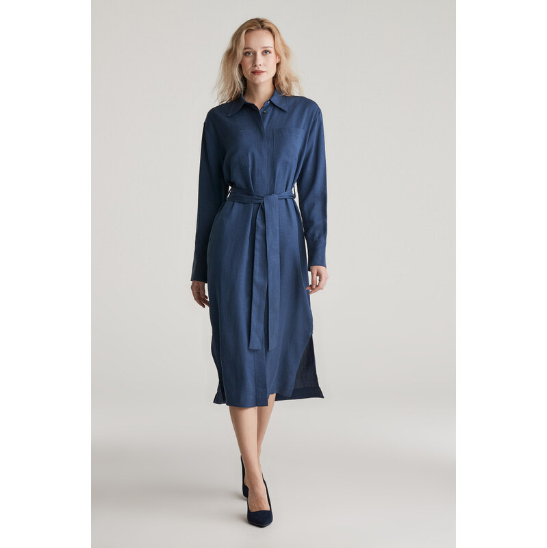 ŠATY GANT REL POCKET SHIRT DRESS DUSTY BLUE SEA