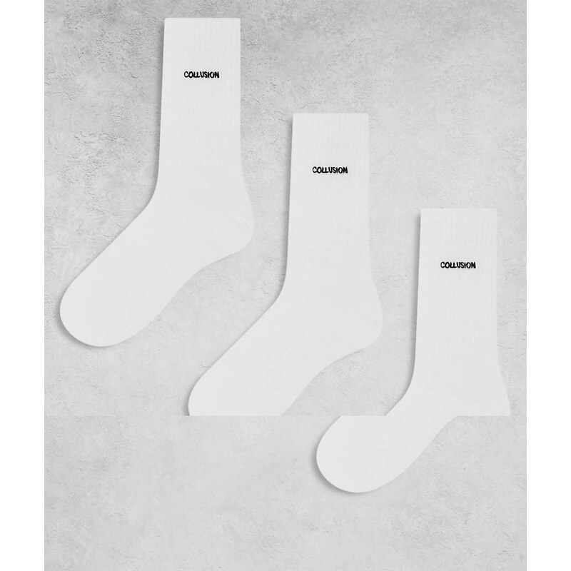 COLLUSION Unisex branded sock 3 pack in white