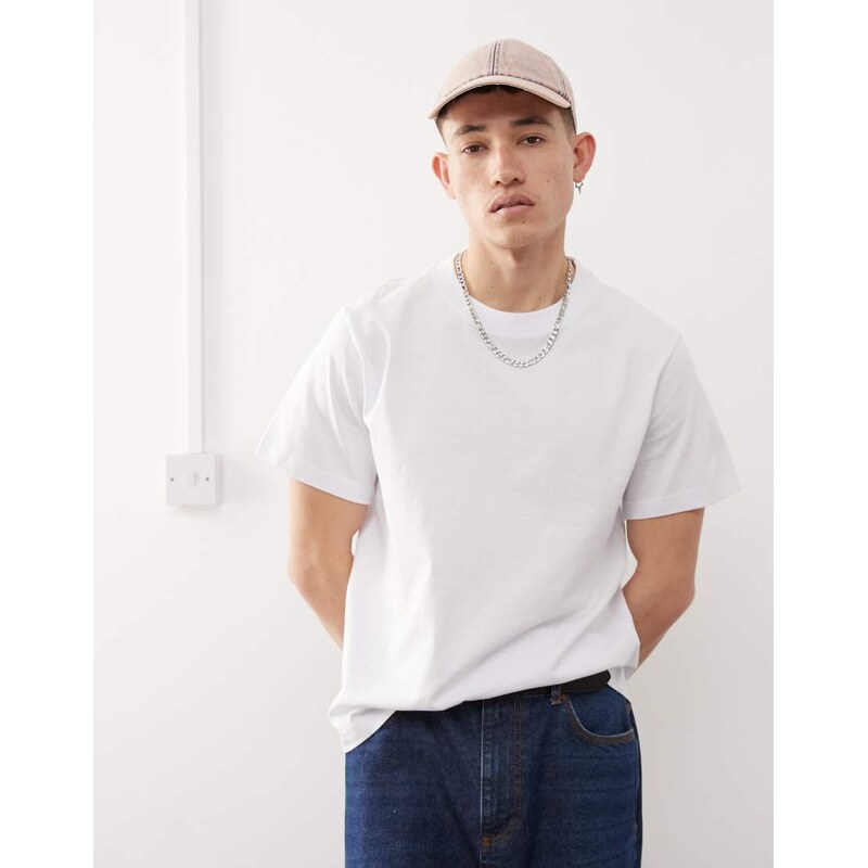 Weekday boxy oversized fit heavy weight jersey t-shirt in white