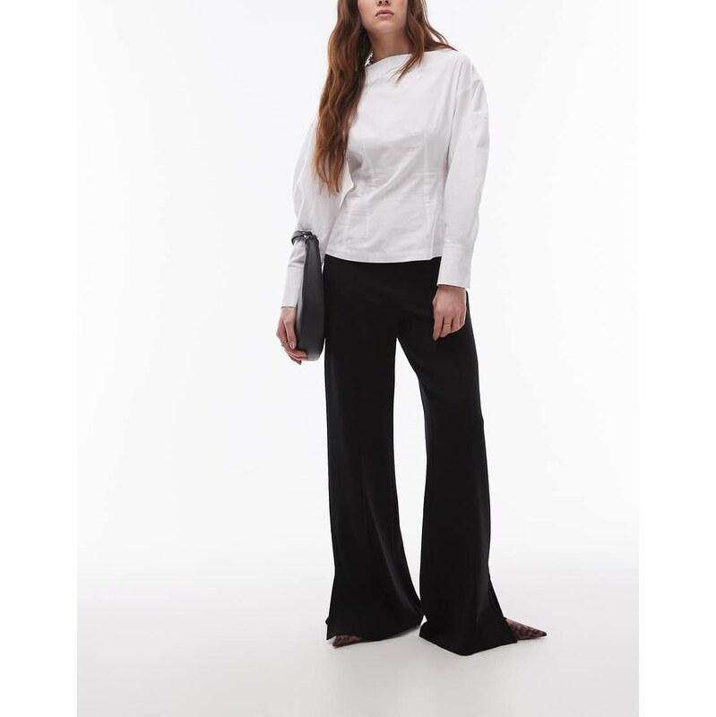 Mango seam front jersey straight trouser in black 103876814