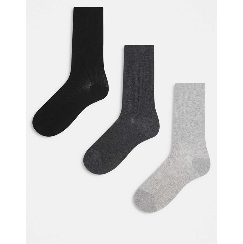 ARKET 3-pack cotton rib socks in light grey, dark grey and black-Multi 103884513
