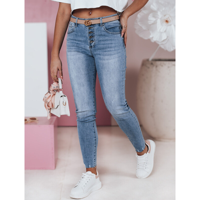 BASIC Dámské skinny džíny s vysokým pasem DERMIX Denim vzor