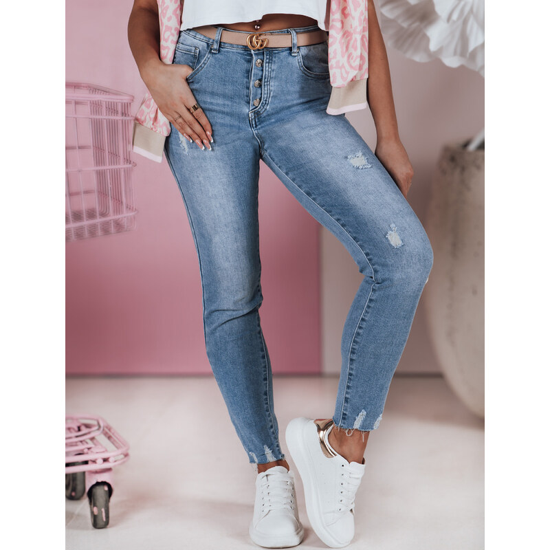 BASIC Dámské skinny džíny s ozdobnými oděrkami TRENDIVA Denim