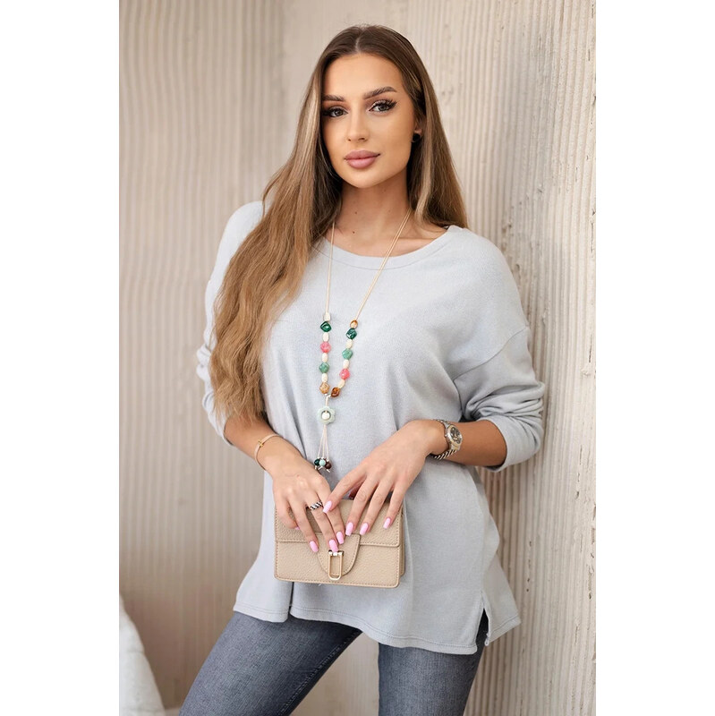 K-Fashion Halenka s náhrdelníkem šedý