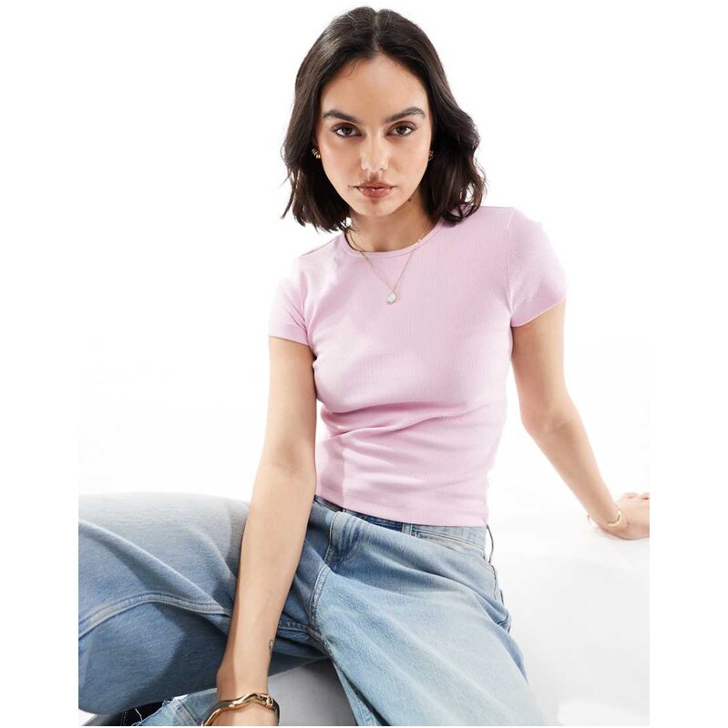 Vero Moda ribbed round neck t-shirt in baby pink
