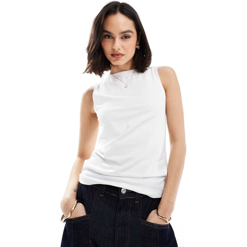 Vero Moda boat neck sleeveless jersey top in white 112804477