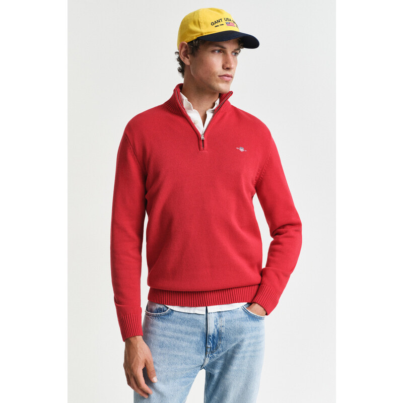 SVETR GANT CASUAL COTTON HALF ZIP RUBY RED