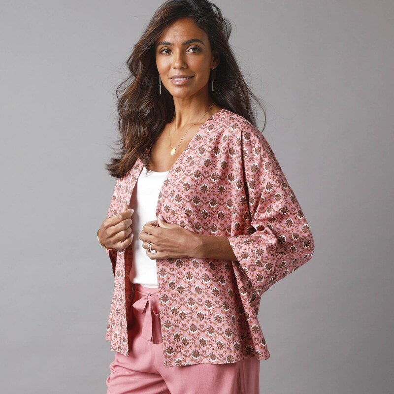 Blancheporte Krátké kimono s potiskem růžové dřevo