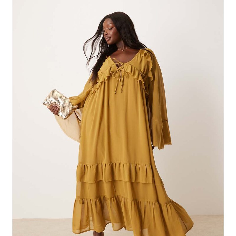 ASOS Curve ASOS DESIGN Curve long sleeved v neck maxi dress with