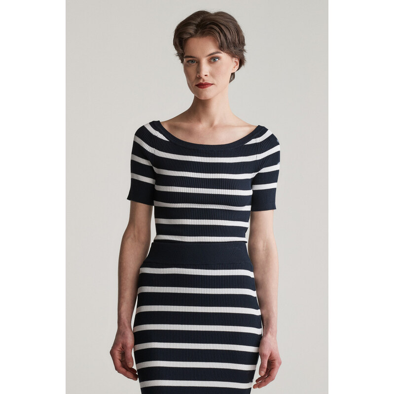 SVETR GANT STRIPED RIB KNIT OFF SHOULDER SS EVENING BLUE 104356759
