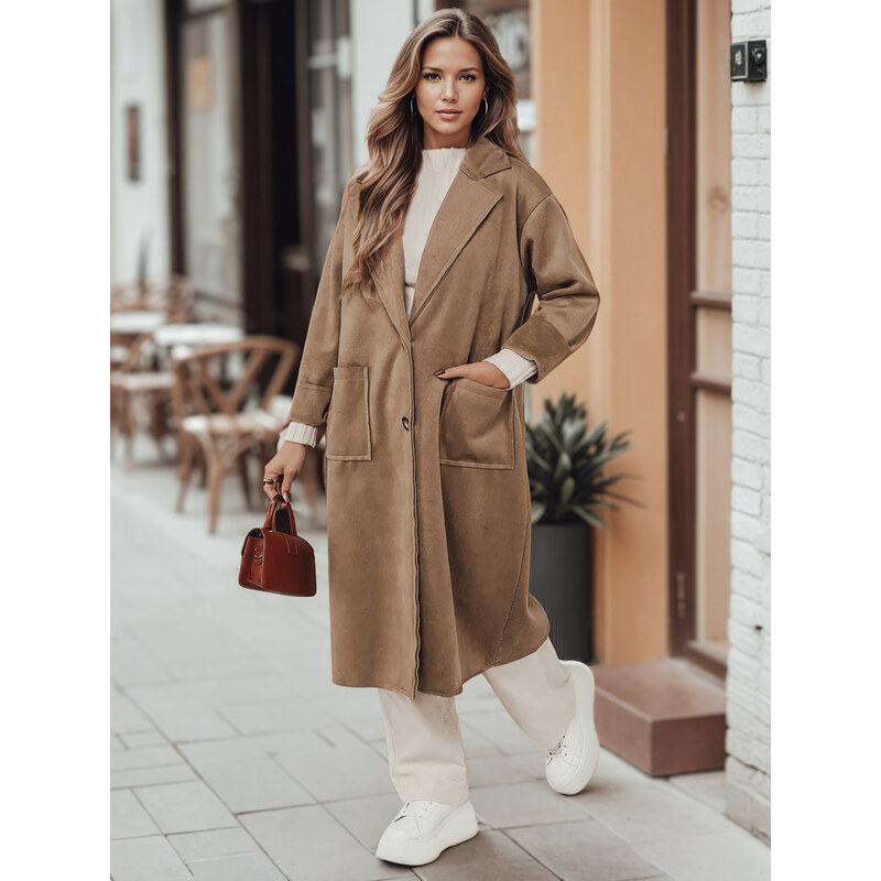BASIC Dlouhý hnědý oversize kabát Hnědá