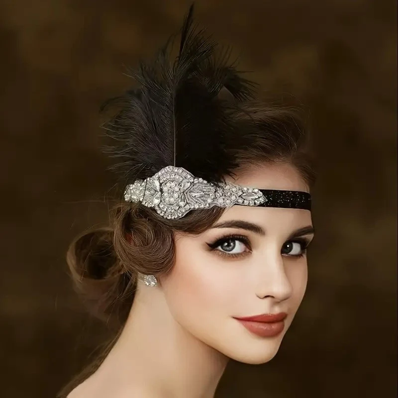 Luxusní čelenka styl Great Gatsby - 20.léta s pávím peřím a štrasovým ...