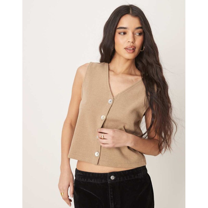 ASOS DESIGN loose fit v neck button through top with pearlised buttons 103957741