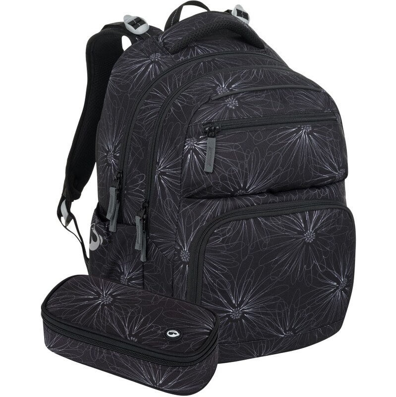 Bagmaster ZIPSTER 25 A studentský set – černý s bílými květy