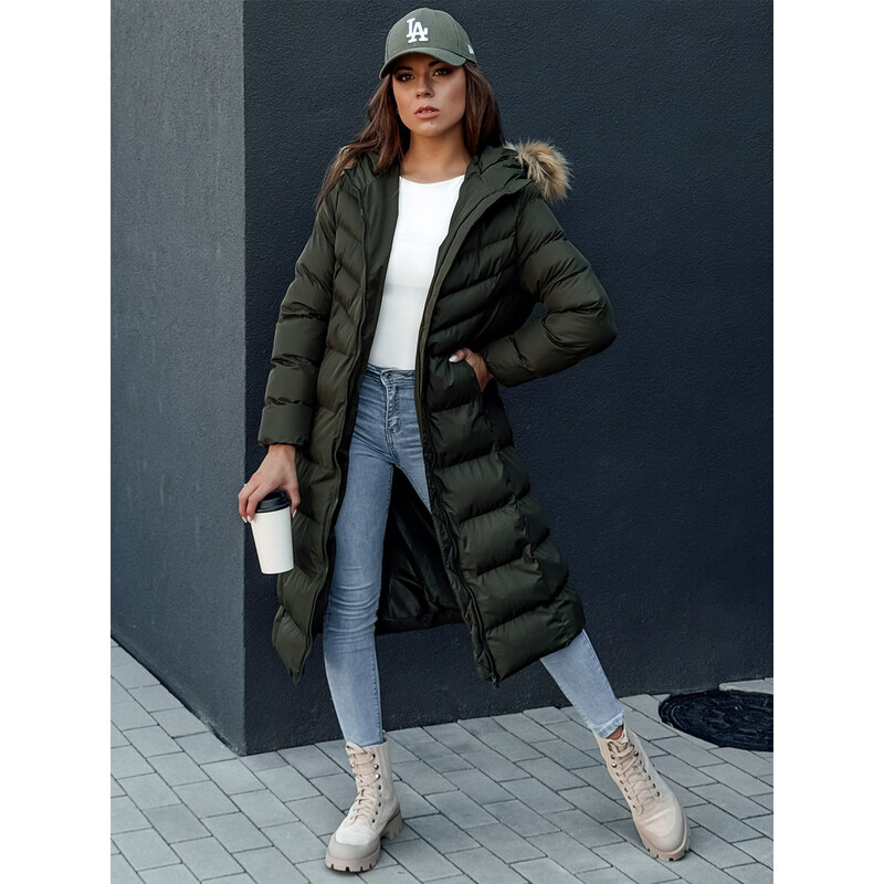 BASIC Tmavě zelený dámský prošívaný kabát LUXWARM TY4377