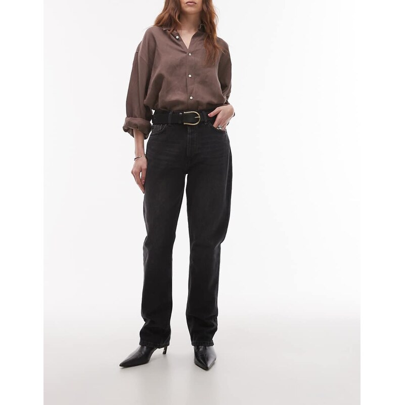 Topshop Kort high rise straight jean in washed black 103985907
