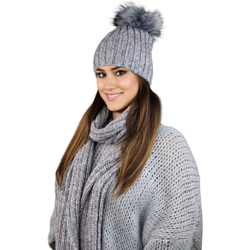 Komplet čepice a šála K.22.261.05 Světle šedý - Kamea 103979674