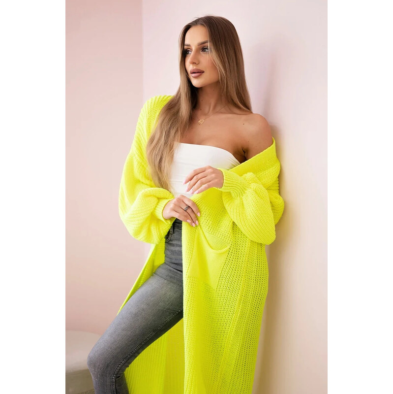 K-Fashion Svetr dlouhý kardigan žlutá neon 103909497