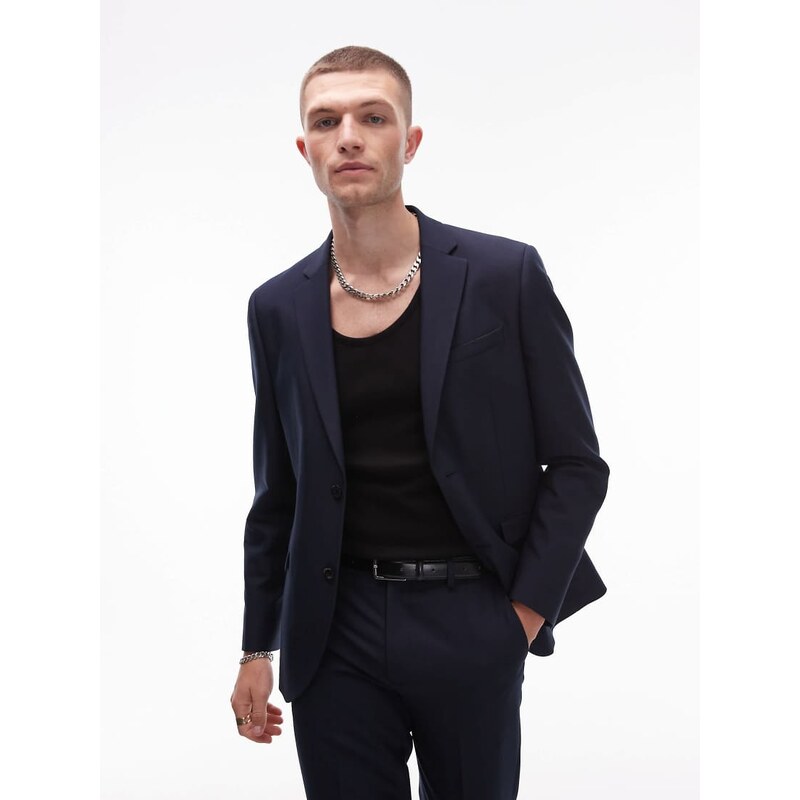 Topman skinny suit jacket in navy