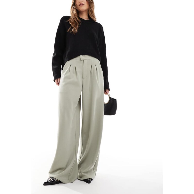ASOS DESIGN jersey twill wide leg trouser in sage-Green