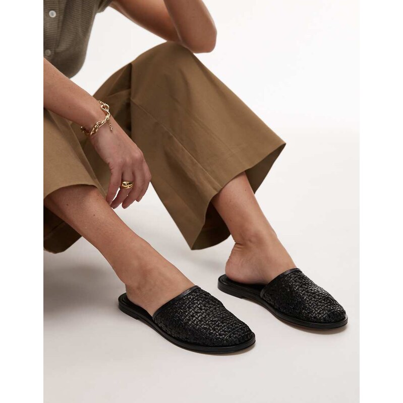 Topshop Bobby leather woven clog in black
