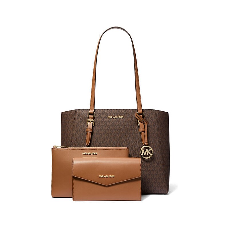 Michael Kors kožená kabelka Charlotte large 3 v 1 logo hnědá