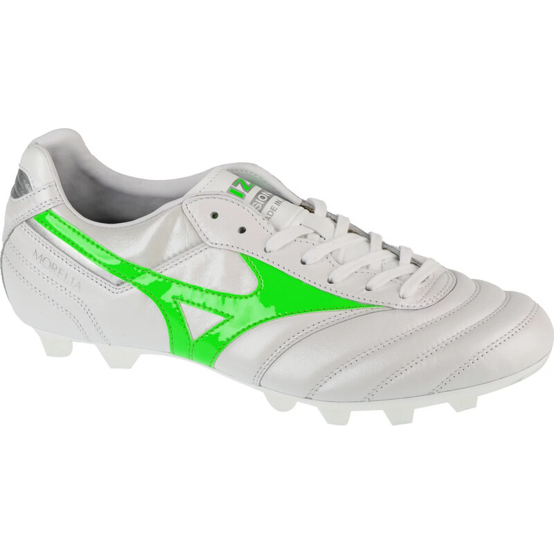 Bílé pánské kopačky se zelenými akcenty Mizuno Morelia II Japan FG 104038137