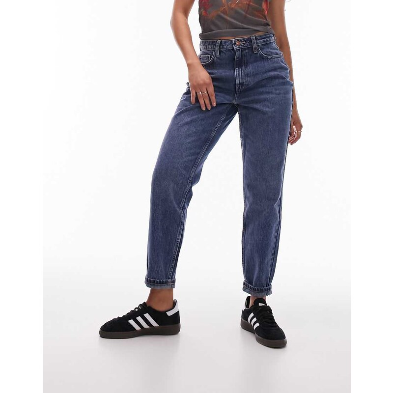 Topshop Hourglass Original Mom high rise jean in mid blue