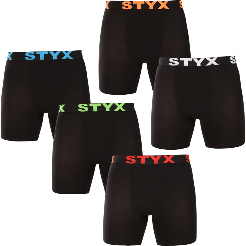 5PACK pánské boxerky Styx long sportovní guma černé (5UN9602)