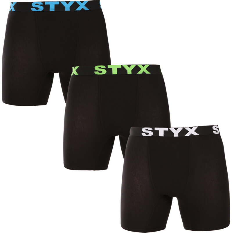 3PACK pánské boxerky Styx long sportovní guma černé (3UN9601)