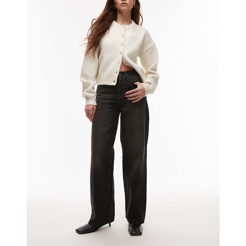Topshop mid rise loose fit straight jean in vintage washed black