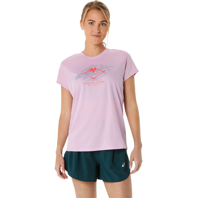 Světle fialové dámské běžecké tričko ASICS Fujitrail Logo SS Top Lila 104057786