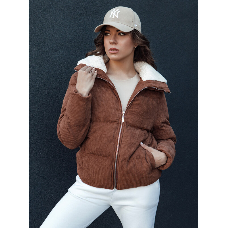 BASIC Hnědá dámská manšestrová bunda TRENDYGLAM