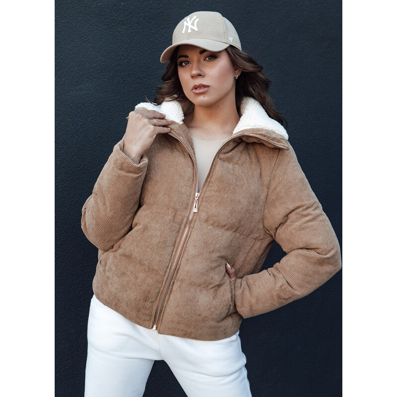 BASIC Světle hnědá dámská manšestrová bunda TRENDYGLAM 104057795