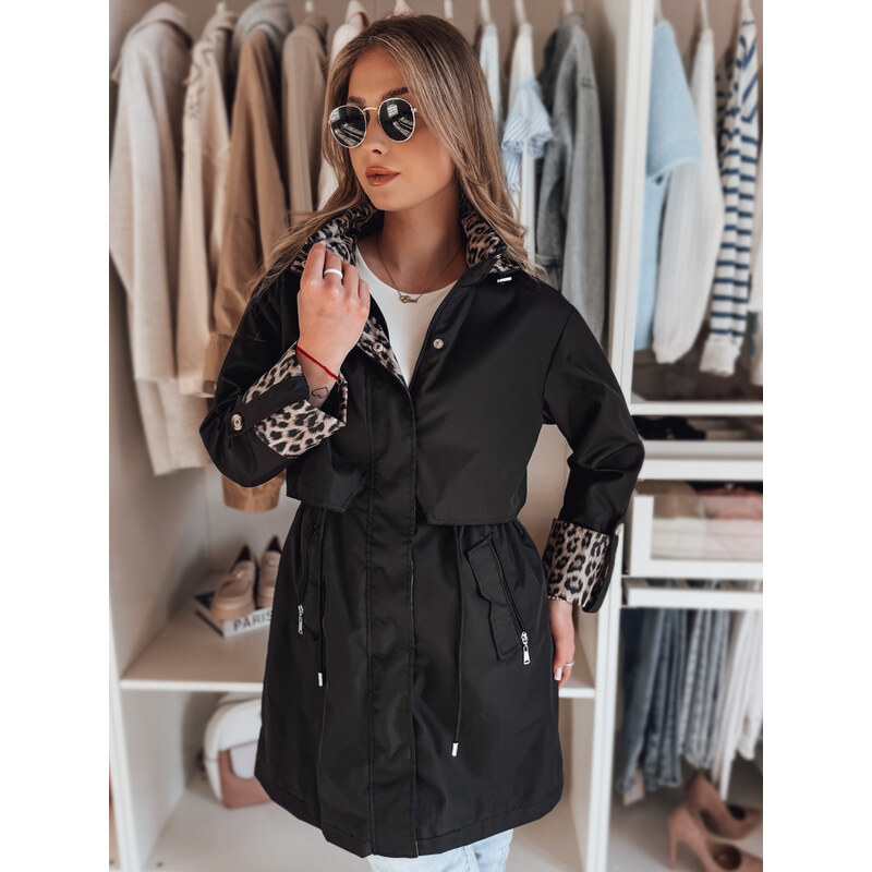 BASIC Černá dámská přechodová parka s leopardí podšívkou PANTER Černá 114852821