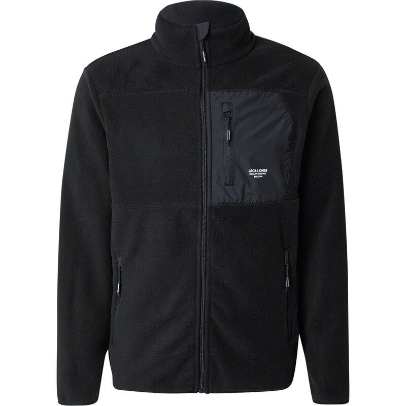 JACK & JONES Fleecová mikina JJTheo černá / bílá