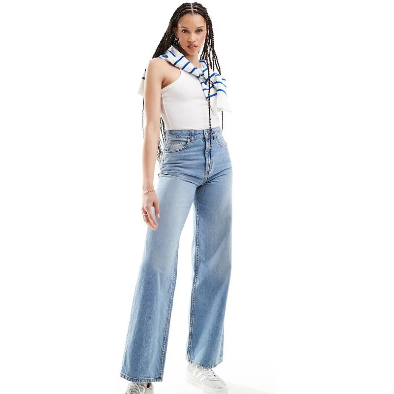 ASOS Tall ASOS DESIGN Tall wide leg dad jeans in mid blue 112655749