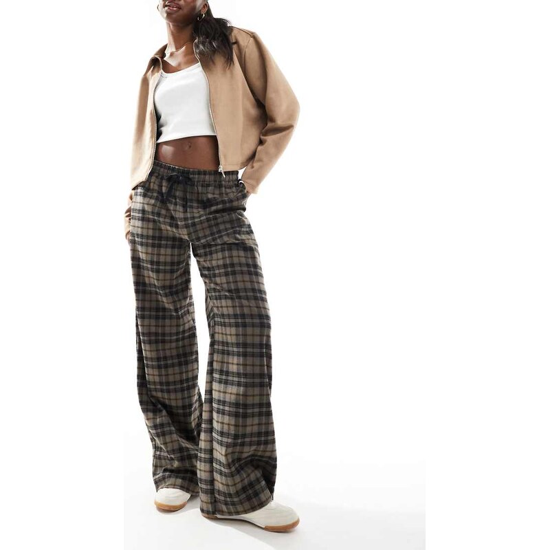 Cotton On wide leg brown check trousers